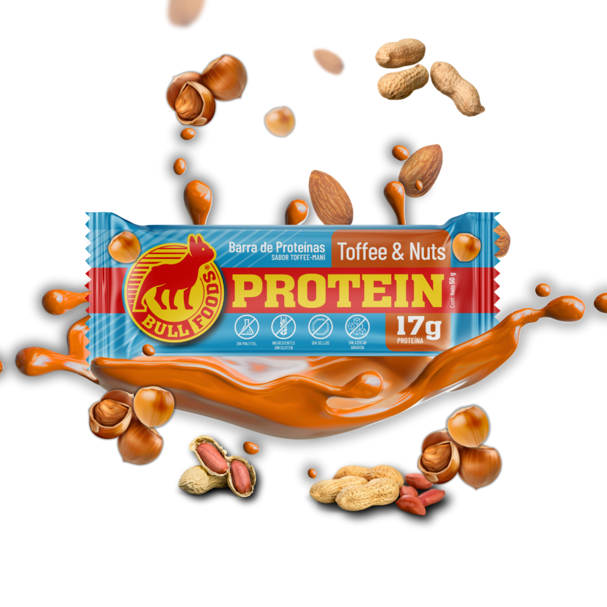 Barra de proteína Toffee & Nuts – Caja 20 barras Bull Foods