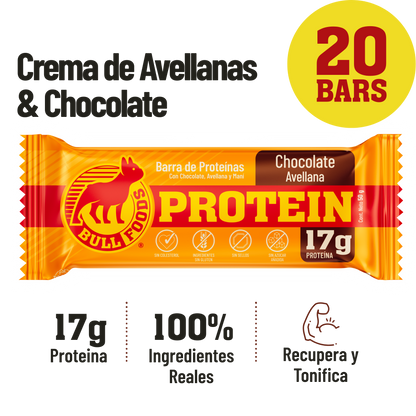 Barra de proteína Chocolate Avellana – Caja 20 barras Bull Foods