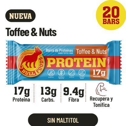 Barra de proteína Toffee & Nuts – Caja 20 barras Bull Foods