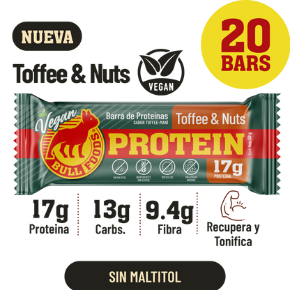 Barra de proteína vegana Toffee & Nuts – Caja 20 barras Bull Foods