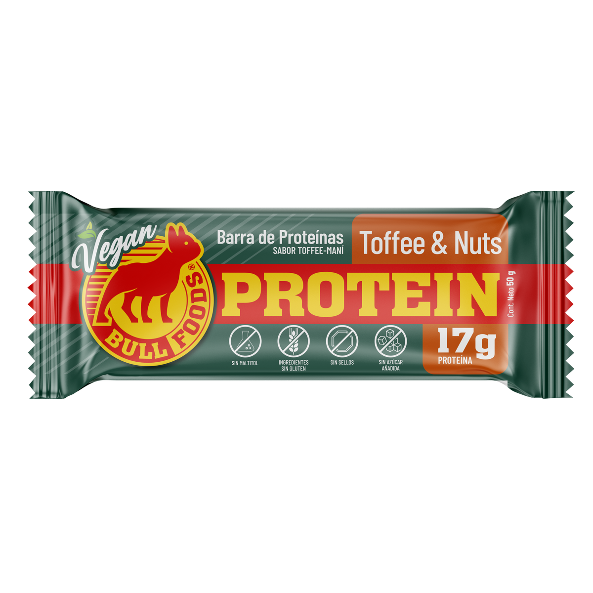 Barra de proteína vegana Toffee & Nuts – Caja 20 barras Bull Foods