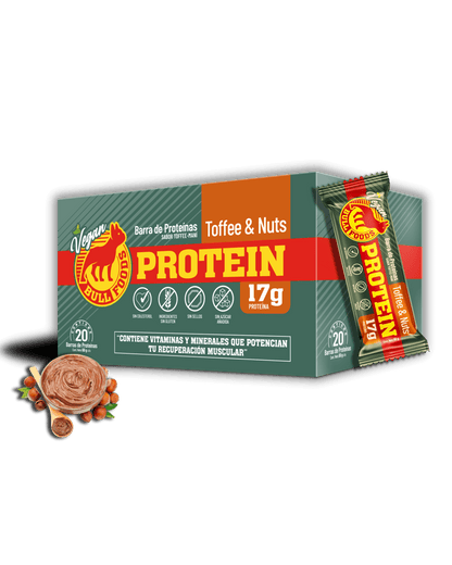 20 Barras veganas con 17g de proteínas, elaboradas con pasta de avellana europea, pasta de maní, almendras laminadas, dátiles y un mix de proteínas (arveja y soya). Estas barras son más que un simple snack; son una fuente concentrada de proteínas provenie