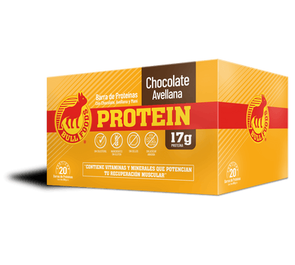 Barra de proteína Chocolate Avellana – Caja 20 barras Bull Foods